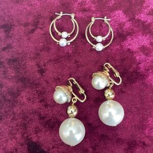 Vintage Elegant Pearl Hoop and Drop Earrings Coro